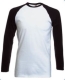 Baseball T Long Sleeve, 160g, White Black, fehér-fekete hosszúujjú póló